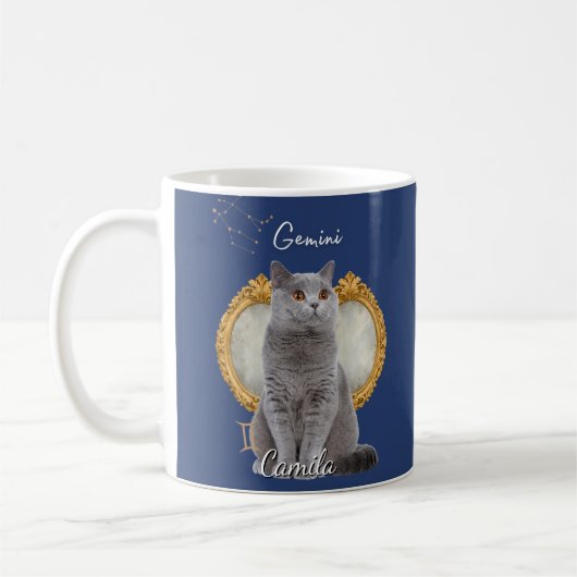 Personalized Gemini Cat Mug with Name (Gauche)