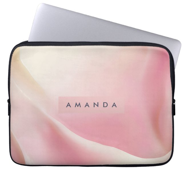 Personalized Gentle Pink Silk Wave Design Laptop Sleeve (Voorkant)