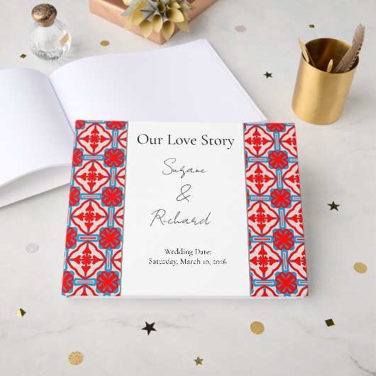 Personalized Geometric Red Wedding Guestbook (Recto ouvert)
