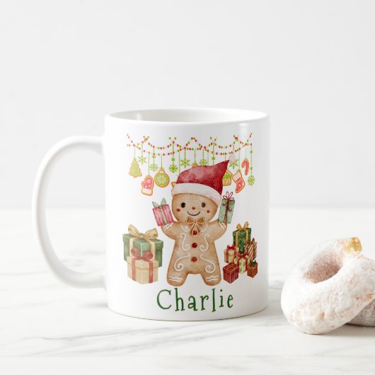 Personalized Gingerbread Cookie Man Christmas Koffiemok (Met donut)