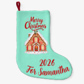 Personalized Gingerbread House Stocking 2026 Kleine Kerstsok (Voorkant)