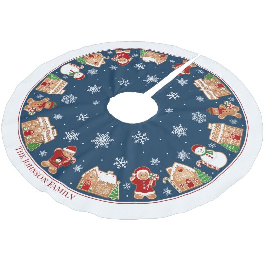 Personalized Gingerbread Village Brushed Polyester Kerstboom Rok (Gekanteld)