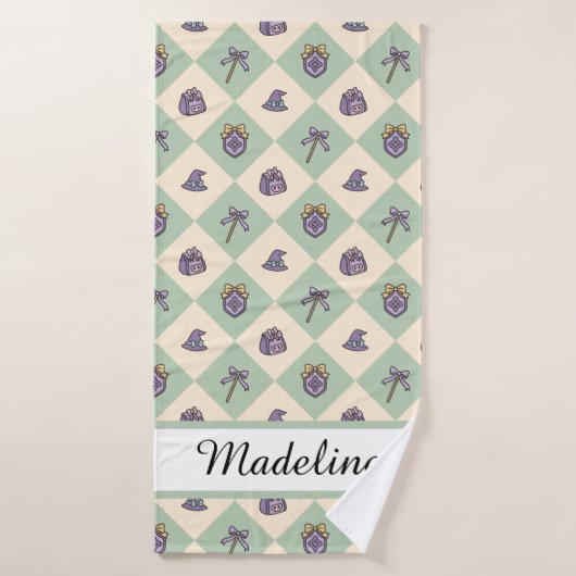 Personalized Girl Academy Checkered Mint Green  (Serviette de bain)