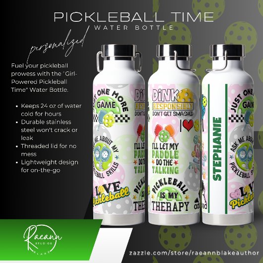 Personalized "Girl-Powered Pickleball Time" Waterfles
