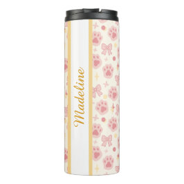 Personalized Girly Pink Cat Paw Cute Bow Name Thermosbeker