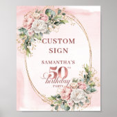 Personalized Glam Rose Gold 50th Birthday Tabletop Poster (Voorkant)