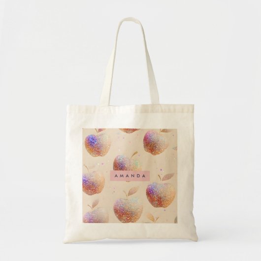 Personalized Glitter Apple Sparkle Fruit Pastel  Tote Bag (Voorkant)
