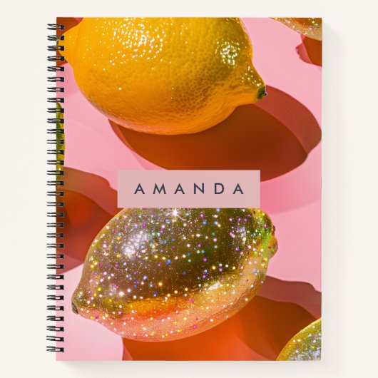 Personalized Glitter Lemon Citrus Design Notitieboek (Voorkant)