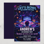 Personalized Glow bowling birthday invitation (Devant / Derrière)