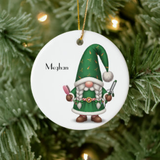Personalized Gnome Xmas for Hairdresser Keramisch Ornament