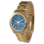 Personalized Gold Blue Dial Elegant Custom Gift Horloge (Gekanteld)