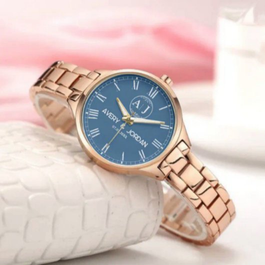 Personalized Gold Blue Dial Elegant Custom Gift Horloge