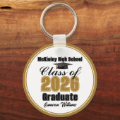 Personalized Gold Class of 2026 Graduation Party Sleutelhanger (Achterkant)