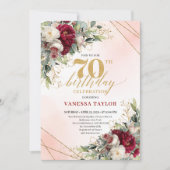 Personalized Gold Floral 70th Birthday Invitation (Devant)
