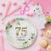 Personalized Gold & Floral 75th Custom Papieren Bordje (Feest)