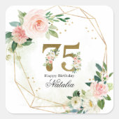 Personalized Gold & Floral 75th Custom Vierkante Sticker (Voorkant)
