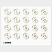 Personalized Gold & Floral Custom 70th  Ronde Sticker (Vel)