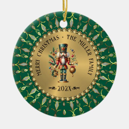 Personalized Gold Green Christmas Nutcracker Keramisch Ornament (Voorkant)