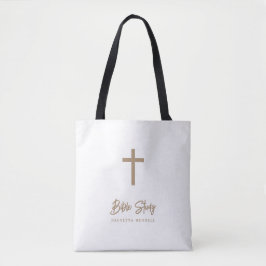 Personalized Gold Script White Bible Study Draagtas