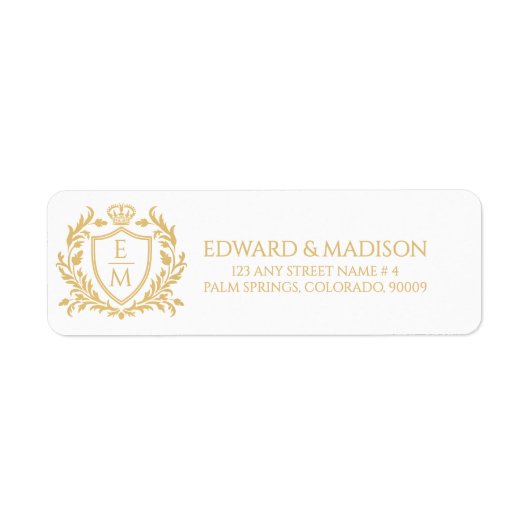 Personalized Gold Wedding Heraldic Shield Etiket (Voorkant)