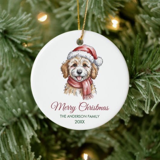 Personalized Goldendoodle Dog Santa Hat Christmas  Keramisch Ornament (Boom)