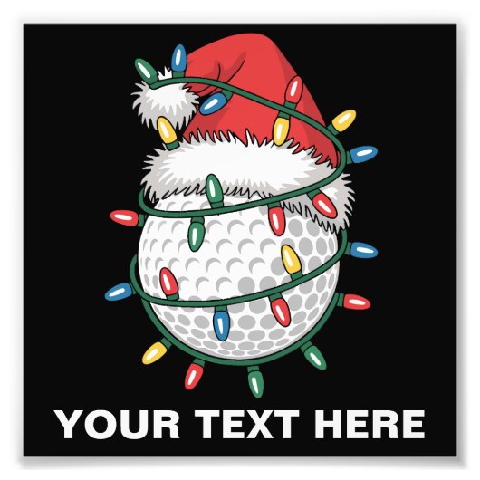 Personalized Golf Ball Santa Hat Christmas Lights Foto Afdruk (Voorkant)