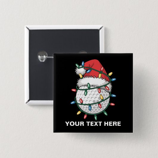 Personalized Golf Ball Santa Hat Christmas Lights Vierkante Button 5,1 Cm (Voorkant /achterkant)