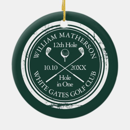 Personalized Golf Hole in One Keepsake Emerald Keramisch Ornament (Achterkant)