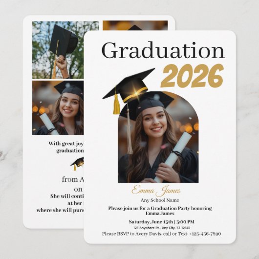 Personalized Graduation Party Photo Invitation Car (Devant / Derrière)