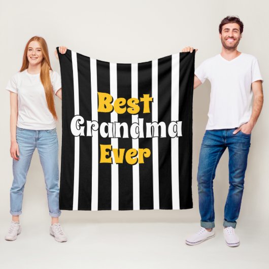 Personalized grandma black &white stripes fleece deken (In situ)