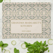 Personalized Grandma Kitchen Gift Botanical Green Theedoek (Gevouwen)