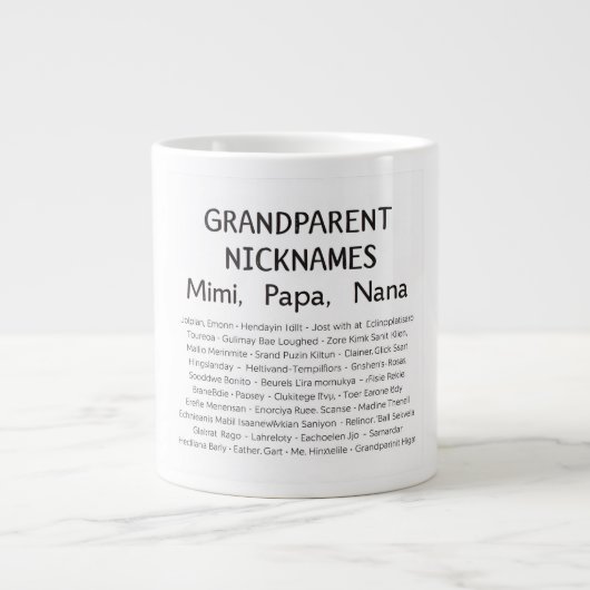 Personalized Grandparent Nicknames Print | Mimi, P Extra Grote Beker (Voorkant)