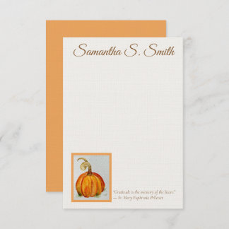 Personalized Gratitude Pumpkin Flat Note Card Kaart