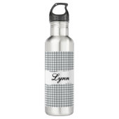 Personalized Gray Gingham Pattern & Custom Name Waterfles (Voorkant)