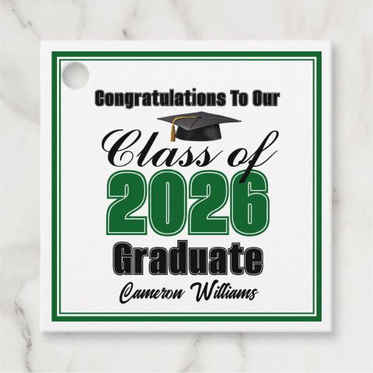 Personalized Green Class of 2026 Graduation Party Bedankjes Labels (Voorkant)