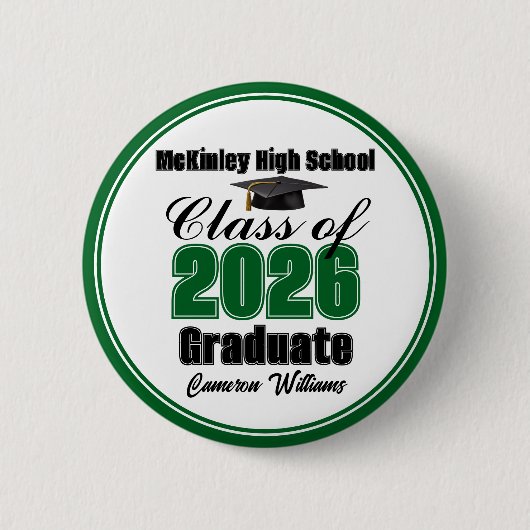 Personalized Green Class of 2026 Graduation Party Ronde Button 5,7 Cm (Voorkant)