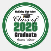 Personalized Green Class of 2026 Graduation Party Ronde Sticker (Voorkant)