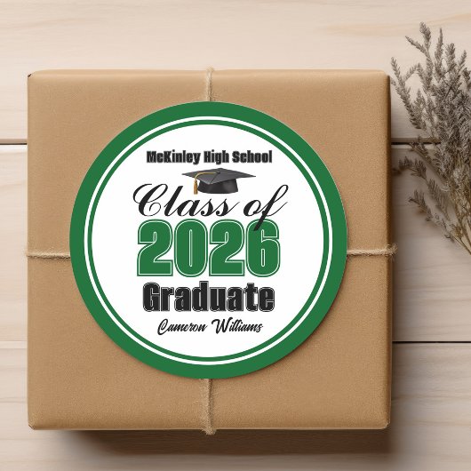 Personalized Green Class of 2026 Graduation Party Ronde Sticker