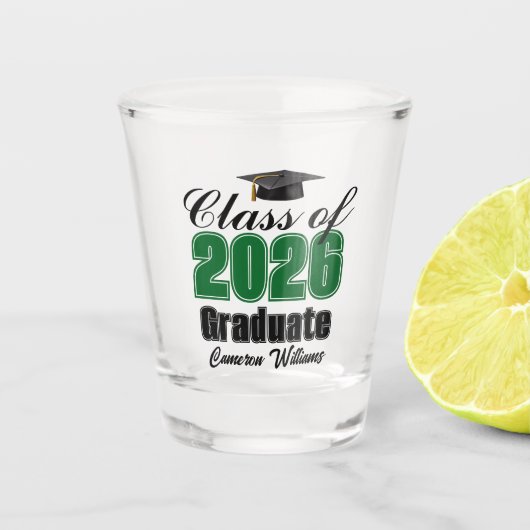 Personalized Green Class of 2026 Graduation Party Shot Glas (Voorkant)