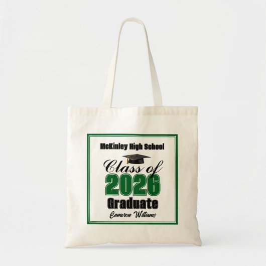 Personalized Green Class of 2026 Graduation Party Tote Bag (Voorkant)