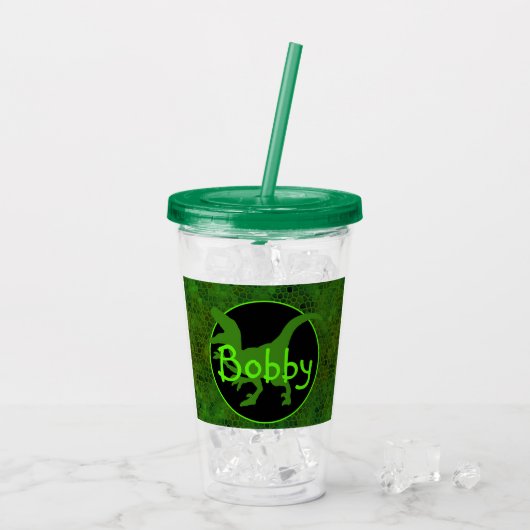 Personalized Green Dinosaur Hide Acryl Drinkbeker (Achterkant ijs)