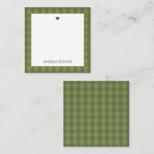 Personalized Green Gingham Notitiekaartje (Voorkant / Achterkant)