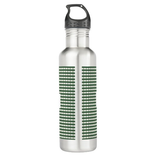 Personalized Green Gingham Pattern & Custom Name Waterfles (Achterkant)