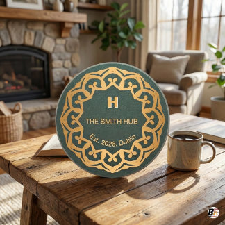 Personalized Green & Gold Mandala "The Smith Hub", Zandsteen Onderzetter