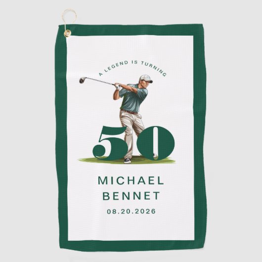 Personalized Green Golf 50th Birthday Golfhanddoek (Voorkant)