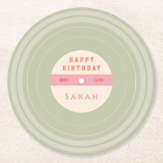 Personalized Green Pastel Birthday Paper Coasters Ronde Kartonnen Onderzetter
