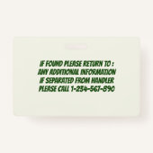 Personalized Green White Dog Card Photo ID Badge (Achterkant)