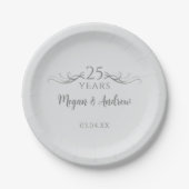 Personalized Grey 25th Wedding Anniversary Party Papieren Bordje (Voorkant)