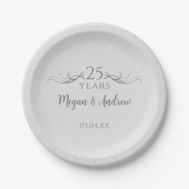 Personalized Grey 25th Wedding Anniversary Party Papieren Bordje
