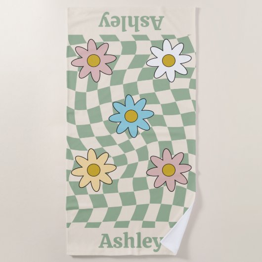 Personalized Groovy Retro Name Strandlaken (Voorkant)